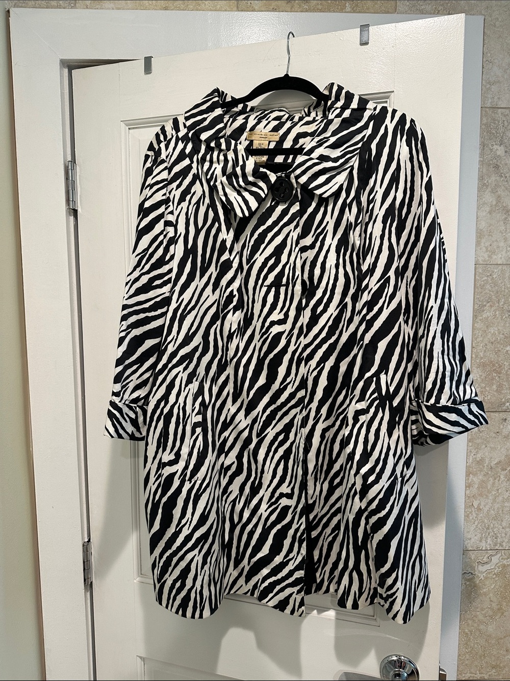 Women's Zebra Print Trench Coat - Black & White